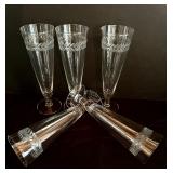 Set of 5 Vintage 8.5-Inch Etched Glass Champagne Flutes
