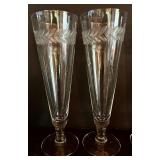 Set of 5 Vintage 8.5-Inch Etched Glass Champagne Flutes