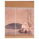 Framed Vintage Print with Ducks and Arch Bridge