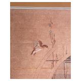 Framed Vintage Print with Ducks and Arch Bridge