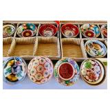 Set of 12 Vintage Japanese Sake Cups with Floral and Geometric Patterns