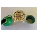 Set of 3 Artisan Glazed Pottery Pieces: Pitcher, Bowl, and Cup