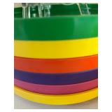 Vintage Colorful Plastic Dinnerware Set with Plates, Trays, Mugs, and Bowls