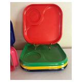 Vintage Colorful Plastic Dinnerware Set with Plates, Trays, Mugs, and Bowls