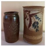 Pair of Handmade Stoneware Pottery Vases