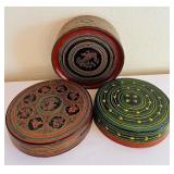 Set of 3 Hand-Painted Decorative Wooden Stacking  Lidded Boxes
