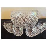 Vintage Czech Crystal Punch Bowl and 6 Glasses