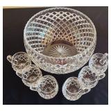 Vintage Czech Crystal Punch Bowl and 6 Glasses