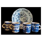 Vintage Blue Danube Japan Bowl and 4 Willow Pattern Mugs Set