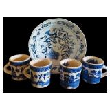 Vintage Blue Danube Japan Bowl and 4 Willow Pattern Mugs Set