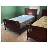 Pair of Vintage Twin Beds with Wood Headboards and Footboards
