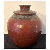 Artisan Crafted Pottery Jar with Red Glaze