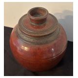 Artisan Crafted Pottery Jar with Red Glaze