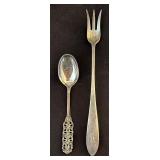 Vintage Sterling Silver Seafood Fork and 3 Spoons Assortment