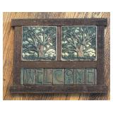 Rustic Ceramic and Wood Welcome Sign with Tree Motif