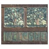 Rustic Ceramic and Wood Welcome Sign with Tree Motif