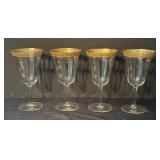 Set of 4 Vintage Stemware Glasses with Gold Trim