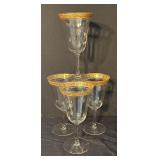 Set of 4 Vintage Stemware Glasses with Gold Trim