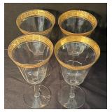 Set of 4 Vintage Stemware Glasses with Gold Trim