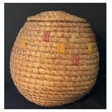 Vintage Woven Lidded Basket with Color Accents