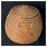 Vintage Woven Lidded Basket with Color Accents