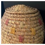 Vintage Woven Lidded Basket with Color Accents