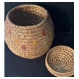 Vintage Woven Lidded Basket with Color Accents