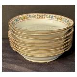 Set of 8 Limoges UC France Porcelain Bowls with Floral and Butterfly Rim