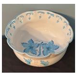 Italian Hand-Painted Porcelain Bowl with Blue Floral Design