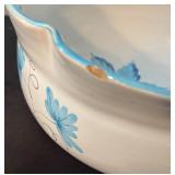 Italian Hand-Painted Porcelain Bowl with Blue Floral Design