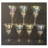 Set of 7 Vintage Iridescent Stemware Wine Glasses
