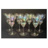 Set of 7 Vintage Iridescent Stemware Wine Glasses