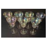 Set of 7 Vintage Iridescent Stemware Wine Glasses
