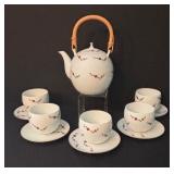 Asian Style Porcelain Sake Set with Floral Design