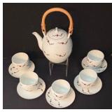 Asian Style Porcelain Sake Set with Floral Design