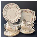 Vintage Cauldon LTD England Floral Porcelain Tea Set with Plates, Cups, Saucers and Platter