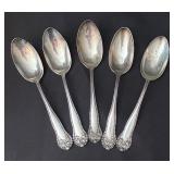 Set of 5 Vintage Sterling Silver Spoons with Floral Handle Design