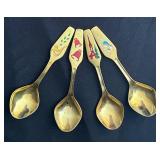 Set of 4 Vintage Festive MEKA Denmark Collector Spoons 1969-1972