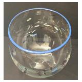 Handcrafted Glass Bowl with Blue Rim and Color Accents