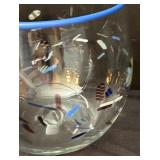 Handcrafted Glass Bowl with Blue Rim and Color Accents
