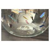 Handcrafted Glass Bowl with Blue Rim and Color Accents