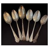 Set of 6 Sterling Silver Spoons with Assorted Patterns