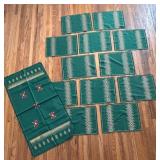 Vintage Green Linen Table Set with Embroidered Accents