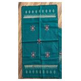 Vintage Green Linen Table Set with Embroidered Accents