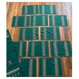 Vintage Green Linen Table Set with Embroidered Accents