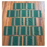 Vintage Green Linen Table Set with Embroidered Accents