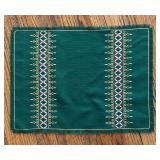 Vintage Green Linen Table Set with Embroidered Accents