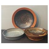 Set of 3 Signed Handmade Pottery Bowls