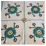 Vintage Handcrafted Quilt with Floral Applique
