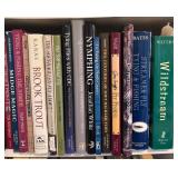 Collection of Fly Fishing and Trout Fishing Books with Bookshelf